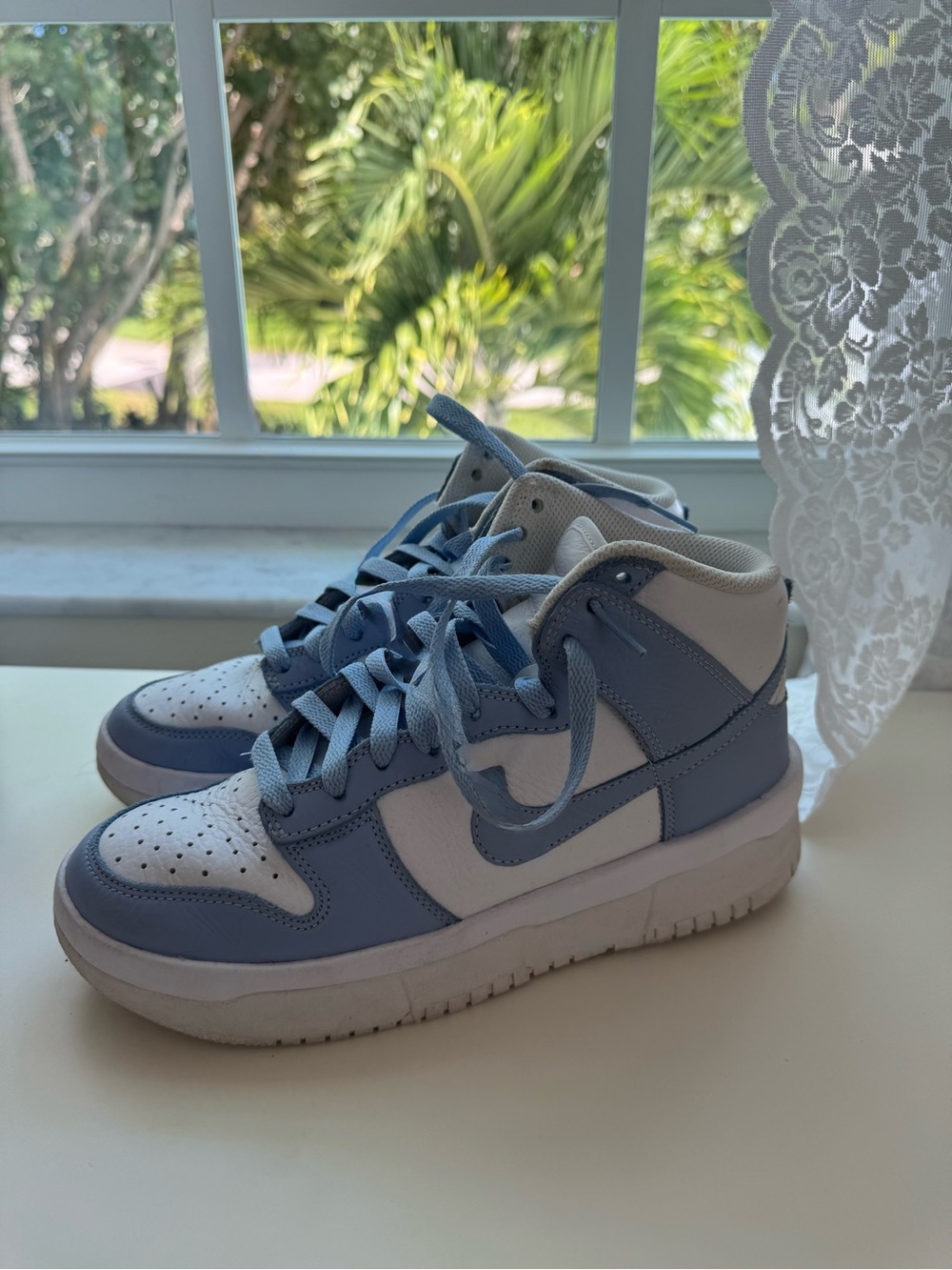 Custom Platform Nike Dunks | Light Blue and White